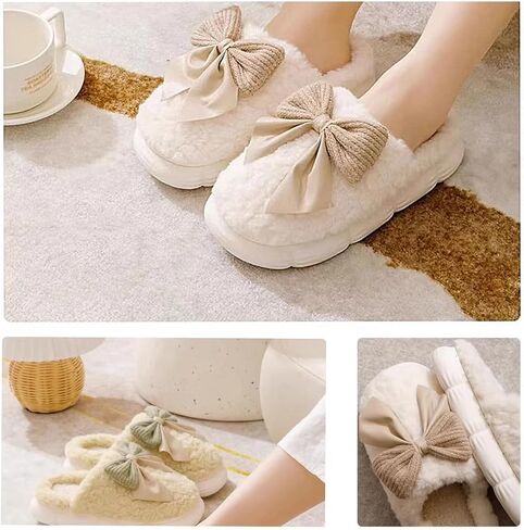 UNICOLD Fuzzy Cute Bow-tie Slippers For Women, Comfy Memory Foam Cloudy Soft Warm Slippers Indoor Outdoor In Winter in Kuwait