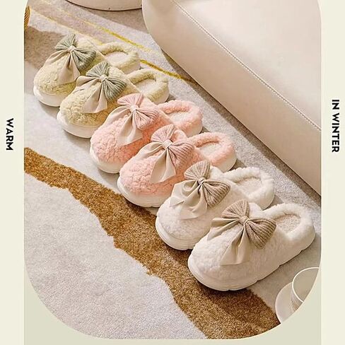 UNICOLD Fuzzy Cute Bow-tie Slippers For Women, Comfy Memory Foam Cloudy Soft Warm Slippers Indoor Outdoor In Winter in Kuwait