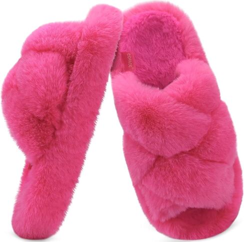 COFACE Women's Fluff Slippers House Open Toe Faux Fur Slides | Ladies Fashion Platform Slip On Soft Fuzzy Shoes with Comfort Arch Support, Indoor Outdoor Sole in Saudi Arabia