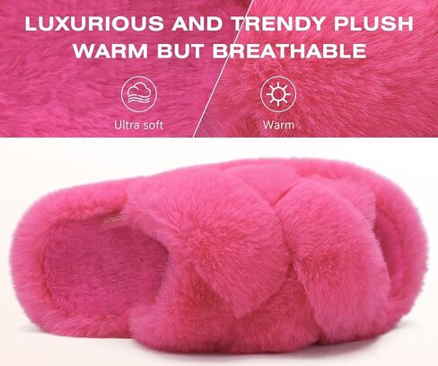 COFACE Women's Fluff Slippers House Open Toe Faux Fur Slides | Ladies Fashion Platform Slip On Soft Fuzzy Shoes with Comfort Arch Support, Indoor Outdoor Sole in Saudi Arabia
