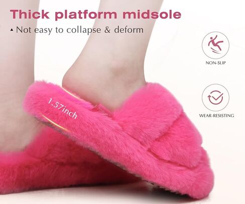 COFACE Women's Fluff Slippers House Open Toe Faux Fur Slides | Ladies Fashion Platform Slip On Soft Fuzzy Shoes with Comfort Arch Support, Indoor Outdoor Sole in Saudi Arabia