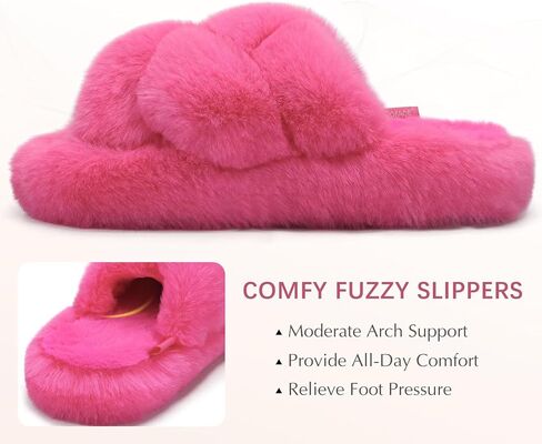 COFACE Women's Fluff Slippers House Open Toe Faux Fur Slides | Ladies Fashion Platform Slip On Soft Fuzzy Shoes with Comfort Arch Support, Indoor Outdoor Sole in Saudi Arabia