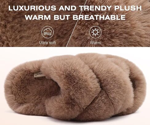 COFACE Women's Fluff Slippers Open Toe Fuzzy Faux Fur Slide Slippers Ladies Comfort House Slippers Fashion Furry Slip On Platform Slippers with Arch Support Indoor Outdoor Sole in Saudi Arabia