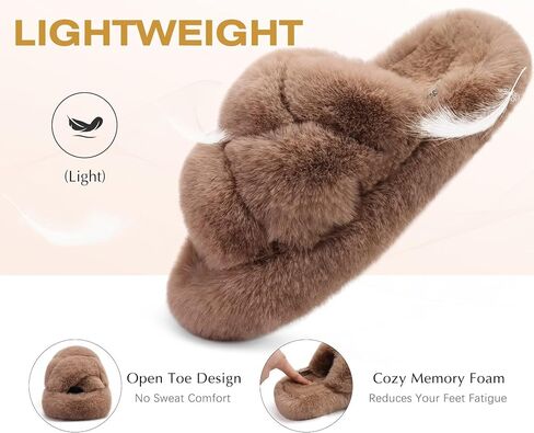 COFACE Women's Fluff Slippers Open Toe Fuzzy Faux Fur Slide Slippers Ladies Comfort House Slippers Fashion Furry Slip On Platform Slippers with Arch Support Indoor Outdoor Sole in Saudi Arabia