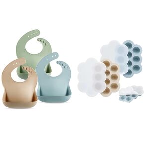 PandaEar Set of 3 Silicone Baby Bibs & Baby Food Freezer Tray