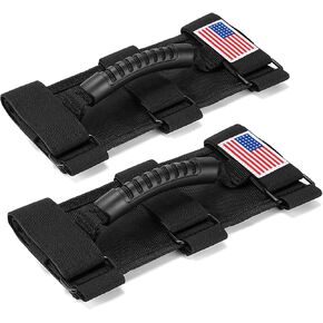 moveland 2 Pack Grab Handle Set Compatible with Jeep Wrangler TJ YJ JK, Easy-to-Fit 3 Straps Design for 1987-2023 Models (Black)