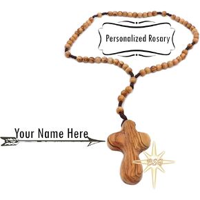 مسبحة خشب الزيتون من بيت لحم، الاسم المخصص، هدايا الأطفال، التأكيد، المناولة الأولى، المعمودية للبنين والبنات. مسبحة مسبحة (صليب النخيل بدون نقش) in Kuwait