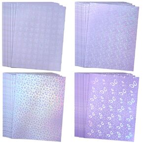 Holographic Laminate Sheets - 36 Pack Self-Adhesive Waterproof A4 Transparent Paper, Includes Flower, Butterfly, Small & Big Hearts Patterns | Durable Lamination for Crafts, Stickers, and Labels