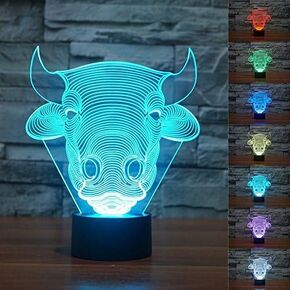 3D Novelty 3D Bull Cow 3D Night Light Table Desk Optical Illusion Lamps 7 Color Changing Lights