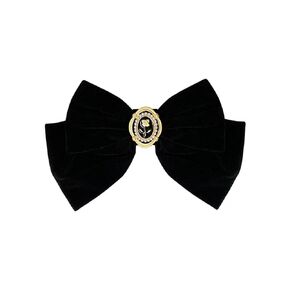 Black Velvet Hair Bow with Gold Embellishment for Girls ，hair clips，black bow，hair accessory women，hair barrette，hair flower，ladies hair accessories，hair bows women。
