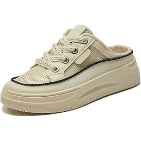Women'S Patchwork Platform Mesh Slip-On Mule Sneakers, Comfortable and Breathable Casual Walking Shoes, Open-Back Lace-Up Sneakers