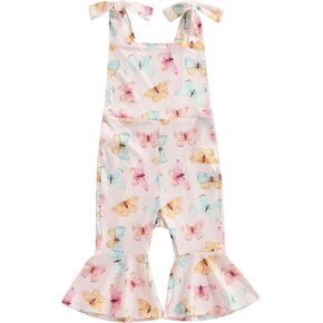 Toddler Girl Floral Flare Jumpsuit Baby Bell Bottom Romper Sleeveless Backless Overalls Summer Outfit