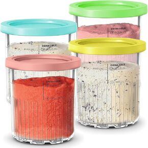 for Ninja Creami Deluxe Pints and Lids - 4 Pack, 24oz Extra Creami Pint Containers Cups for Nijana Creami NC501 NC500 Series Ninja Creamy Deluxe 11-in-1 Ice Cream Maker, BPA-Free & Dishwasher Safe