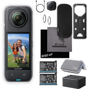 Insta360 X4 Waterproof 8K 360 Action Camera Power Pack Battery Kit | Live Stream, 72MP 360 Photo, 4K Wide-Angle Video Camera | Includes Extra Battery, Lens Cap, Carry Case, & Fast Charge Hub