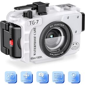 Sea frogs Camera Housing Compatible with Olympus TG-7,Waterproof IPX8 Rated, 40m/130ft Depth Protection Underwater Camera Case with Red Filter, Ideal for Diving, Surfing, Rowing, White