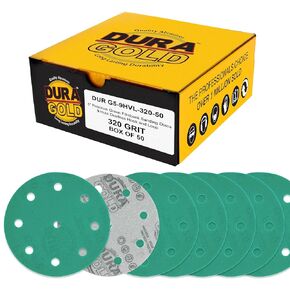 Dura-Gold Premium 2000 Grit 5" Green Film Sanding Discs, 9-Hole Pattern, Box of 50 - Heavy-Duty Dustless Hook & Loop Backing Sandpaper for DA & Random Orbital Sander, Detail Auto Paint Wood