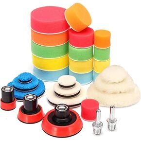 Car Polishing Pads for Drill, 29PCS Buffer Drill Attachment with 2 Adapters, Wool Buffing Pads Kit, Foam Buffer Polisher, for Sanding, Polishing, Waxing in Kuwait