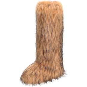 ZVC Women's Faux Fur Boots Comfortable Furry Snow Boots Fluffy Winter Boots Warm Fuzzy Outdoor Knee-High Boots Indoor Flat Shoes