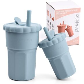 Silicone Parent-child Straw Cup, BPA Free Heat Resistant Resisit, Silicone Straw Baby Cups Set, Silicone Cup for Big Kids Toddlers (Muted)