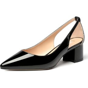MERRORI Women's Pointed Toe Slip On Patent Solid Chunky Low Heel Pumps Shoes 2 Inch