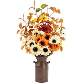 23.5" Faux Flowers in Vase, Silk Sunflower Artificial Flowers with Metal Pot Fake Sunflowers with Vase Flowers Arrangement Centerpieces for Table Kitchen Dining Living Room Home Spring Decor
