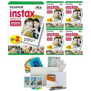 Fujifilm instax Mini Twin Film Pack (100 Exposures) Bundle with Instax Mini Storage Box, Hanging Frames and DIY Postcard Set (6 Items)