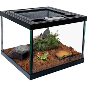 Reptile Glass Tank 16"x11"x9" Terrarium with Top Opening and Screen Ventilation for Leopard Gecko,Lizard,Hermit Crab,Snake,Spider,Frog,Bearded Dragon,Turtle with Feeding Tongs