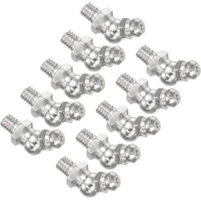 Nickel-Plated Iron 45 Degree Grease Fitting, | M6x1mm Metric | Hydraulic Grease Nipple - (Applications: for Replacing Missing or Broken Oil Fitting), 20-Pieces