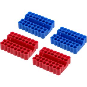 HARFINGTON 4pcs Plastic Hex Shank Screwdriver Bit Holder Organizer 32 Holes 1/4 Inch Plastic Drill Bits Storage Case for Any 1/4" Hex Shank Metal Driver Bits Use, Red Blue