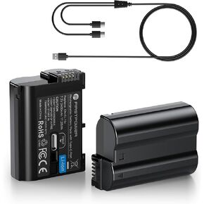 FirstPower EN-EL15C 2400mAh 2-Pack Replacement Battery with USB-C Fast Charging Port for Nikon Zf Z5 Z6 Z6 II Z7 Z7II Z8 D7000 D7100 D7200 D7500 D500 D600 D610 D750 D780 D800 D850 D800E D810 D810A 1V1