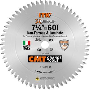 CMT 254.056.07 ITK Industrial Non-Ferrous Metal and Melamine Blade and 7-1/4-Inch Diameter by 56 Teeth with 5/8-Inch Bore, PTFE-Coated