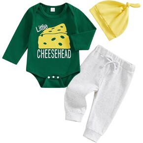 BemeyourBBs Newborn Baby Boy Girl Football Outfit Game Day Long Sleeve Romper Pants Set with Beanie Hat Fall Winter Clothes