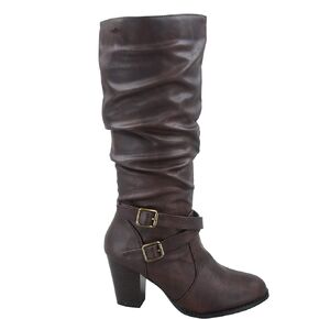 Forever Link FZ-Safety-52 Women's Round Toe Chunky Heel Full Zipper Buckles Mid Calf Boots Shoes