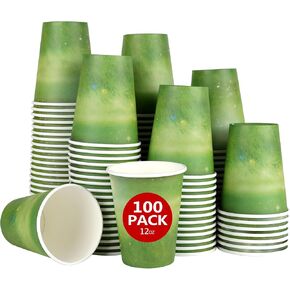 Coffee Cups Special Green Grass Design, Disposable Hot Paper Cup,To Go Hot Cups for Coffee, Hot Liquid, Chocolate, Juice,Suitable for Party, Picnic, Travel, and Events (16 oz , 50 Count,Green)