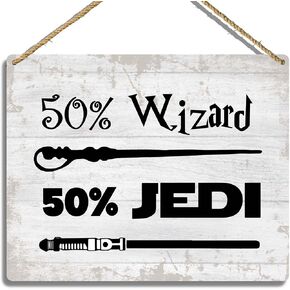 Sahjzk Funny Kids Room Decor 50% Wizard 50% Jedi Star Harry Quotes Gift, Wooden Hanging Plaque Wall Sign, Nursery Room Decor