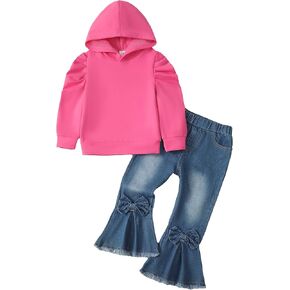 ملابس Kucnuzki للأطفال الرضع والبنات، سويت شيرت بقلنسوة وأكمام طويلة، جينز من قماش الدنيم، قطعتين من قطعتين لفصل الخريف والشتاء، ملابس للفتيات in Kuwait