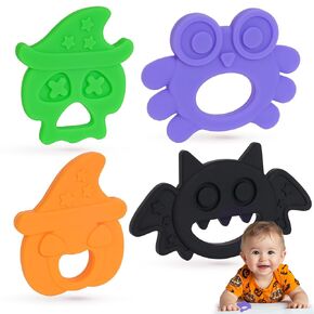Halloween Baby Teether Cute Ghost & Bat Design, Safe BPA-Free Silicone Teething Toy for Babies, Easy-to-Hold, Soft Beads, Dishwasher Safe, Perfect for Parent-Child Bonding Halloween Baby Teething Toy