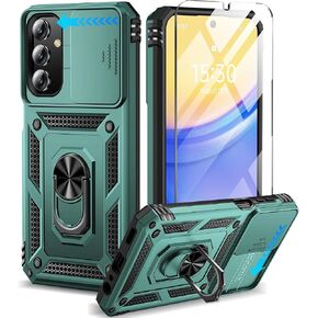 BaHaHoues for Samsung Galaxy A16 5G Case with Screen Protector & Slide Camera Lens Cover,Built-in 360°Rotate Magnetic Ring Stand Shockproof Protective Phone Case for Samsung A16 5G Case (Blue)