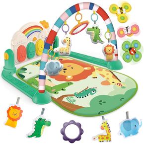 Baby Gyms Play Mats, Tummy Time Mat Toys, Infant Play Mat and Activity Gym, Baby Play Piano Gym Mat, Play Mats for Babies Newborns and Toddlers, Baby Activity Mat Toys 0-3-6-12 Months (Blue)