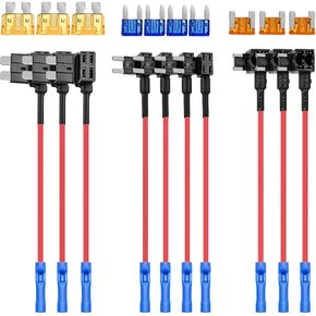 Nilight - 50040R 12V Car Add-a-Circuit Fuse Adapter with Standard and Mini TAP Profile TAP Blade Fuse for Cars Trucks Boats, 10 Pack Fuse Holder-3 types, 2 Years Warranty