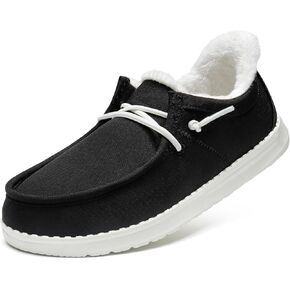 STQ Slip Ins Slip on Shoes Women Hands Free Walking Loafers Orthopedic Arch Support Fur Lined Canvas Boat Shoes Casual Fall Fuzzy Plantar Fasciitis Relief Pregancy Sneakers