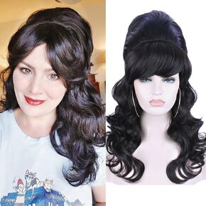 شعر مستعار Kalyss Beehive للنساء باللون الأسود والبني يبرز شعر مستعار مجعد ومموج طويل وناعم وطبيعي ذو لمعان طبيعي (أسود وبني)