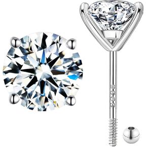 Moissanite Earrings for Men and Women in White Gold Plated Sterling Silver - Trendy Lab Grown Diamond Stud Earrings Ideal Mens Earrings Gift for Birthdays, Weddings and Christmas