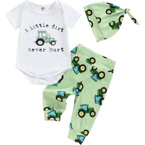 Newborn Baby Boy Clothes Infant Motorcycle Funny Letter Print Romper Top Pants Hat Set Coming Home Farm Fall Outfit