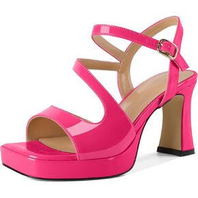 SAMMITOP Platform Heels for Women Open Square Toe Strappy Chunky High Heeled Sandals Slingback Heels Ankle Strap Wedding Party Office Shoes 3.5 Inch