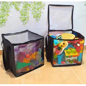 SAM AND MABEL Portable 2 Pack Cube Storage Bins - 27L PVC Boxes with Transparent Top and Sides - Multipurpose Storage (Black)