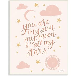 Stupell Industries My Sun Moon and Stars Children's Pink Sky White Framed Wall Art, 11 x 14, Beige