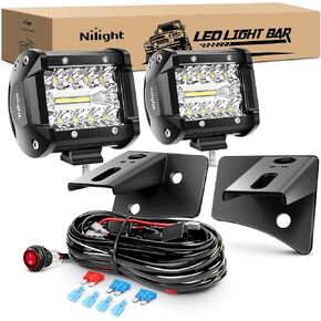 Nilight 4Pcs LED Pods 4Inch 60W Triple Row Flood Spot Combo 6000LM Light Bar with 12V On/Off 5 Pin Rocker Switch 16AWG Wiring Harness Kit-4 Leads in Saudi Arabia