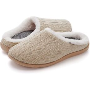 WHITIN Women Arch Support Fuzzy Knitted Slipper Warm Slip On House Shoes