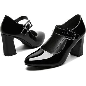 Women's Mary Jane Heels Closed Toe Block Heel Round Toe Chunky High Heel Pumps Ankle Strap Dress Shoes Patent Leather Comfortable Wedding Party Pumps Shoes